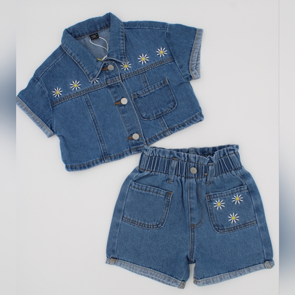 Shein Girls 2-Piece Denim Short Set – Size 2-3Y (NWT)